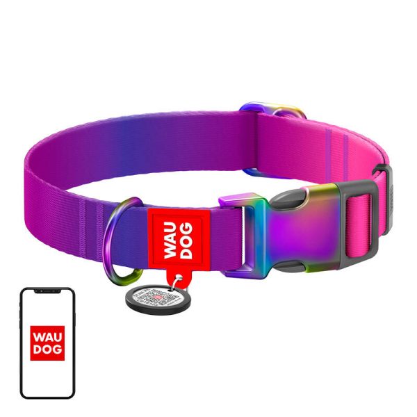 Waudog gradient nylon dog collar with QR code, purple , size M - Image 3
