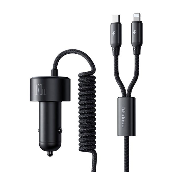 Mcdodo CC-0370 car charger, USB-C, Lightning, 120W, retractable cables - Image 3