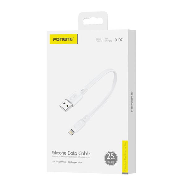 Cable USB-A - Lightning Foneng X107 3A, 0.25m (biały) - Image 2