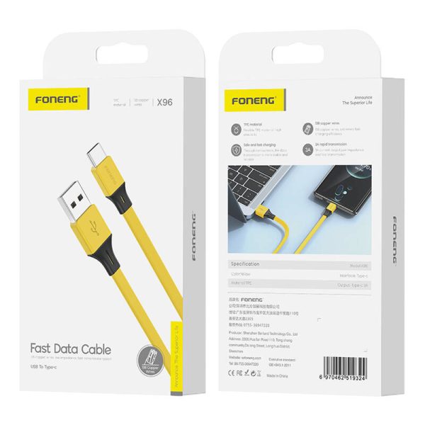 Foneng X96 USB-A to USB-C cable 2.4A, 1m (yellow) - Image 2