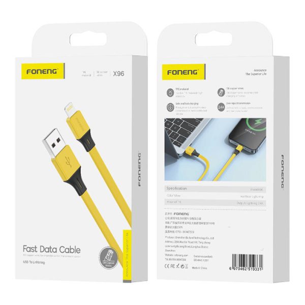 Foneng X96 USB-A to Lightning cable 2.4A, 1m (yellow) - Image 2