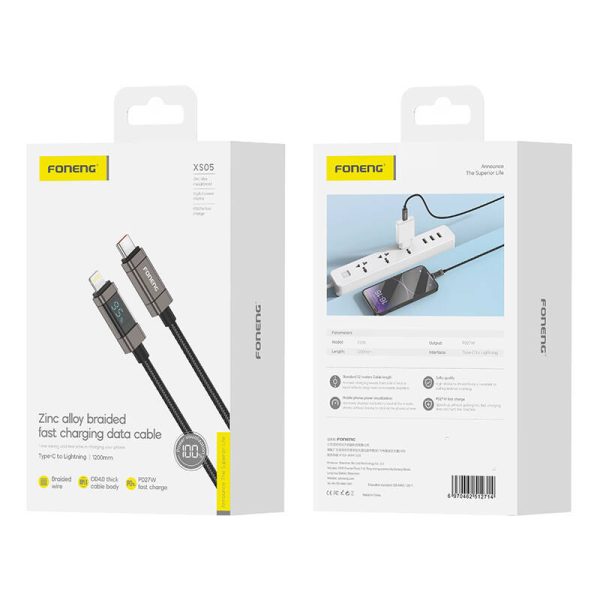 Foneng XS05 PD27W USB-C to Lightning cable, 1.2m (black) — изображение 2