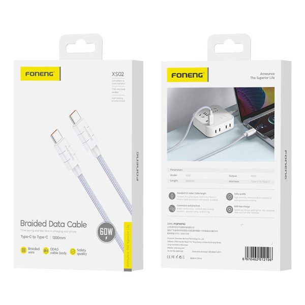 Foneng XS02 60W USB-C to USB-C cable, 1.2m (purple) - Image 2