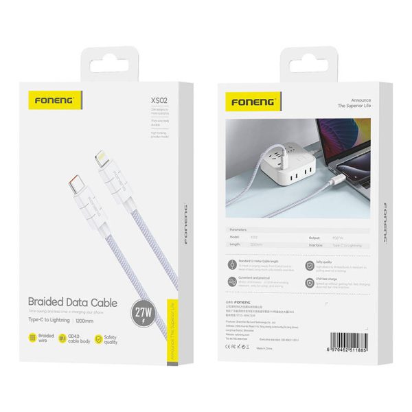 Cable USB-C do Lightning Foneng XS02 PD27W, 1.2m (fioletowy) - Image 2