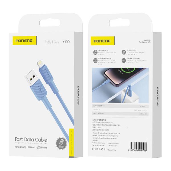 Foneng X100 USB-A to Lightning cable 2.4A, 1.2m (blue) - Image 2