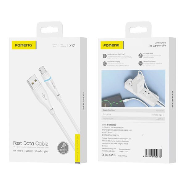 USB-A to USB-C cable Foneng X101 3A, 1.2m (white) - Image 2