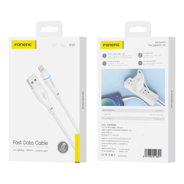 USB-A do Lightning Cable Foneng X101 2,4A, 1,2m (biały) - Image 2