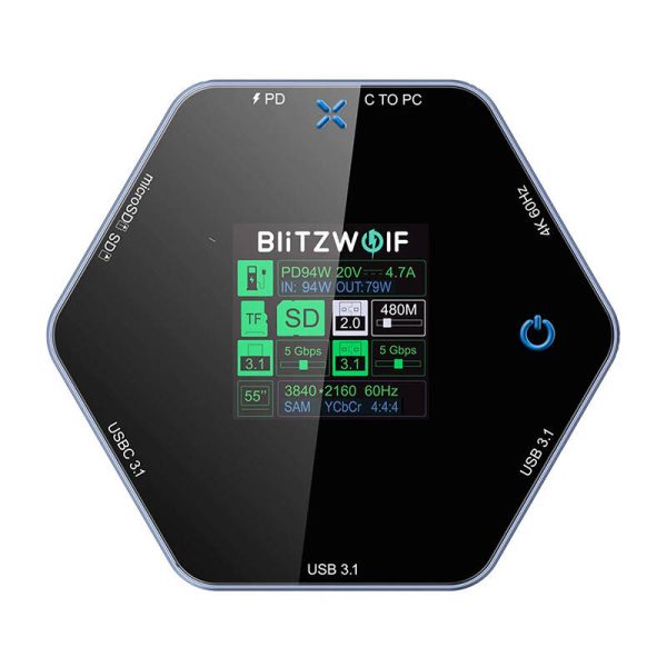 Blitzwolf 8in1 docking station BW-TH16 USB 100W LCD Smart Display - Image 2