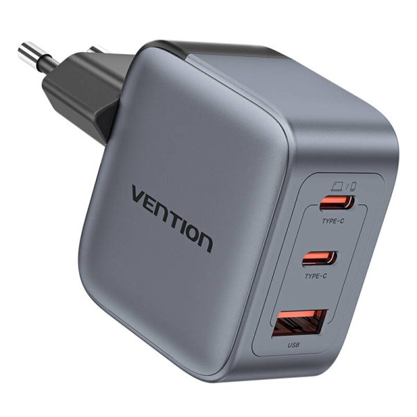 GaN Vention USB-C+C+A 70W Charger (Gray) - Image 2