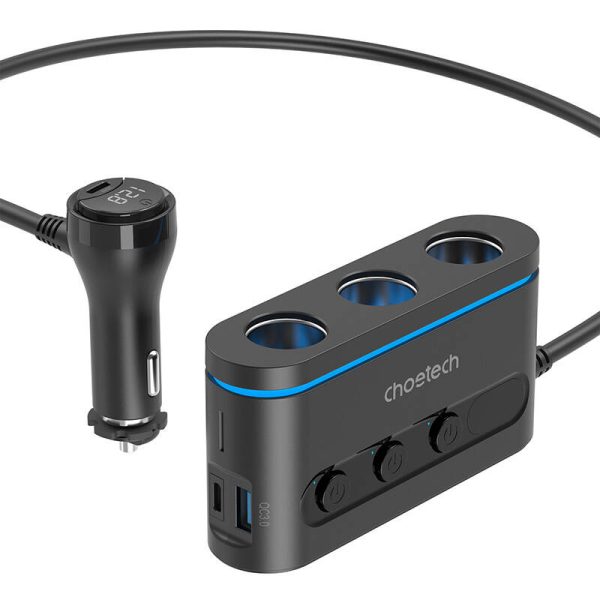 Choetech car cigarette lighter distributor 3 sockets 2C+1A - Image 2