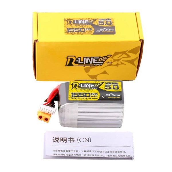 Lipo Tattu R-Line Version 5.0 1550mAh 22.2V 150C 6S battery with XT60 connector — изображение 5