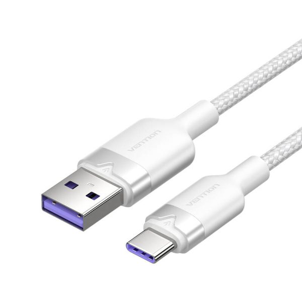 USB 2.0 A to USB-C 6A Vention CTOWH 2M cable (white) — изображение 2