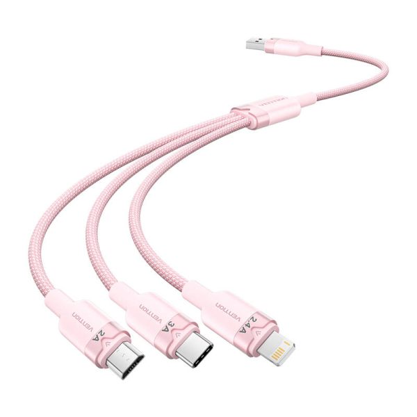 USB 2.0 A to 3in1 3A cable Vention CTPPG 1.5M (pink) - Image 2