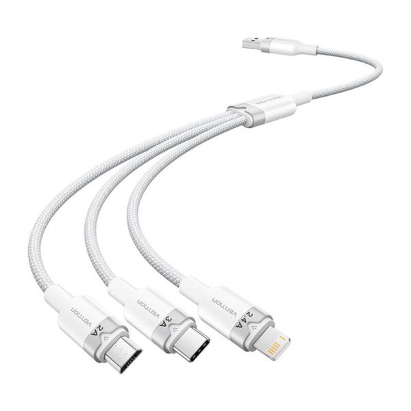 USB 2.0 A to 3in1 3A cable Vention CTPWG 1.5M (white) - Image 2
