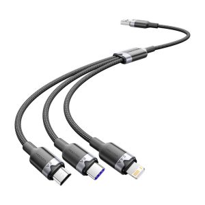 USB 2.0 A to 3-in-1 6A cable Vention CTRBG 1.5M (black)