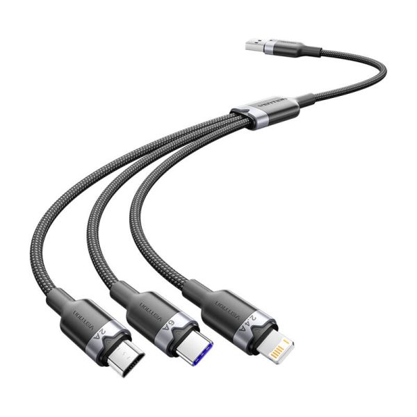 USB 2.0 A to 3-in-1 6A cable Vention CTRBG 1.5M (black)