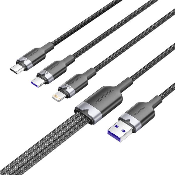 USB 2.0 A to 3-in-1 6A cable Vention CTRBG 1.5M (black) - Image 2