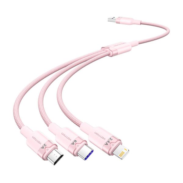 USB 2.0 A to 3-in-1 6A cable Vention CTRPG 1.5M (pink) - Image 2