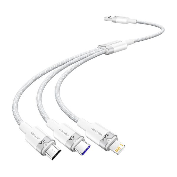 USB 2.0 A to 3-in-1 6A cable Vention CTRWG 1.5M (white) - Image 2