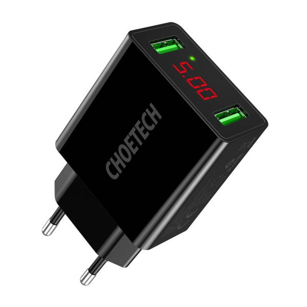 C0028 2*USB-A network charger with display (black) - Image 2