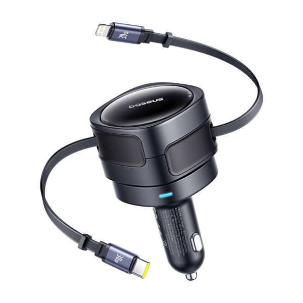 Baseus Enjoyment Max car charger with USB-C+Lightning cables 60W Black