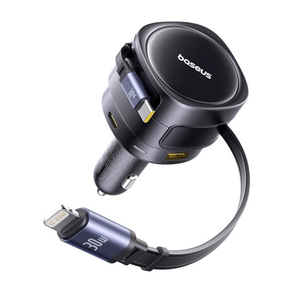 Baseus Enjoyment Max car charger with USB-C+Lightning cables and USB-A+USB-C ports 90W Black - Image 2