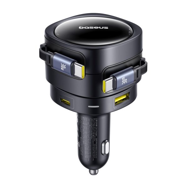 Baseus Enjoyment Max car charger with USB-C+USB-C cables and USB-A+USB-C ports 90W Black - Image 3