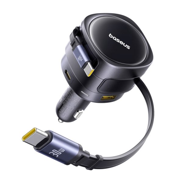 Baseus Enjoyment Max car charger with USB-C+USB-C cables and USB-A+USB-C ports 90W Black