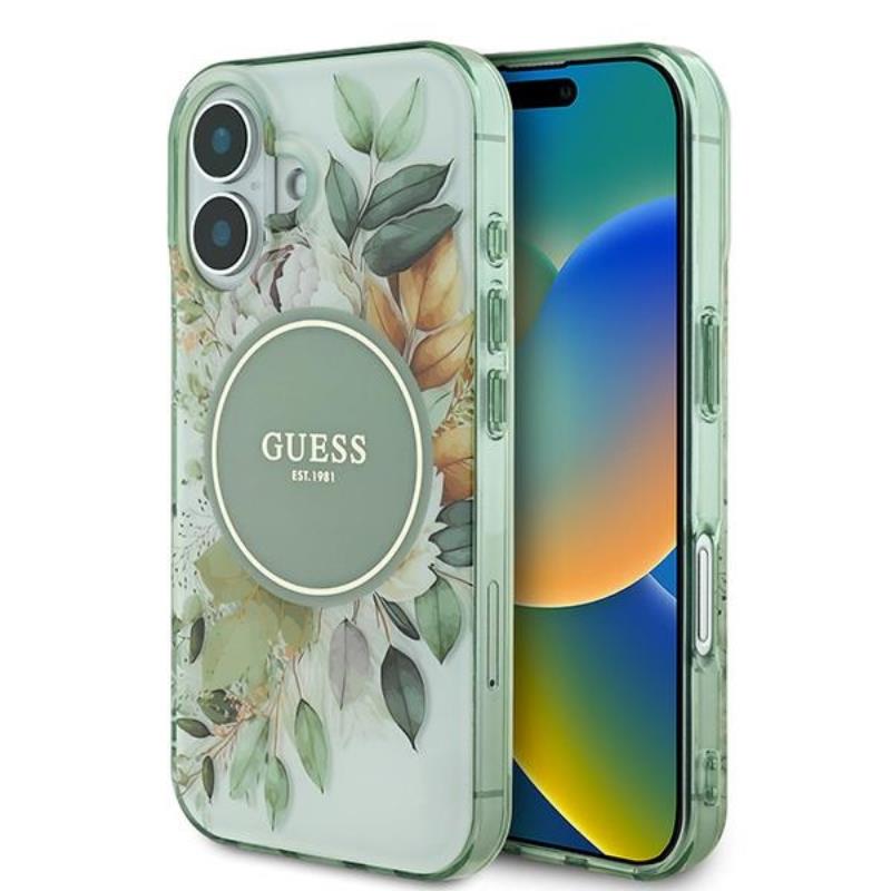 Guess IML Flower & Tonal Circle MagSafe - Case for iPhone 16 (Green)