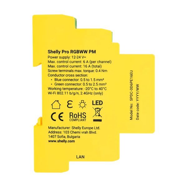 Shelly RGBWW Pro WiFi 5-Channel DIN Rail Lighting Controller — изображение 3