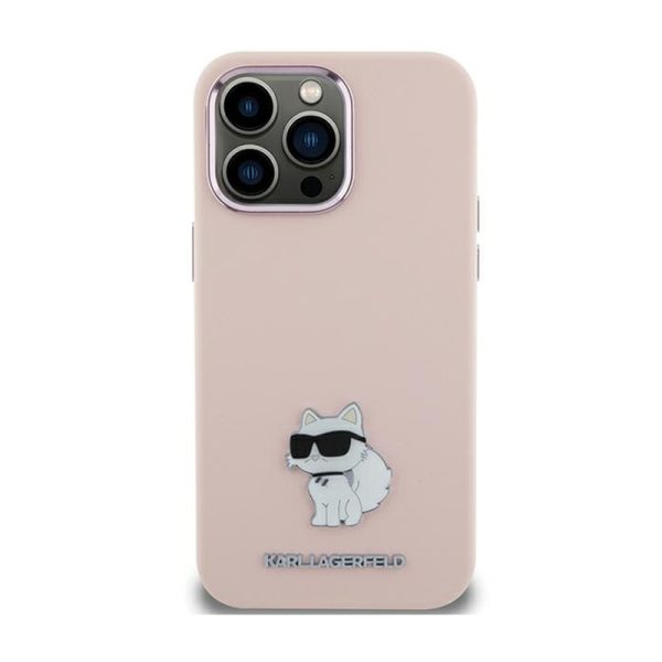 Karl Lagerfeld Silicone Choupette Metal Pin - iPhone 15 Case (Pink)