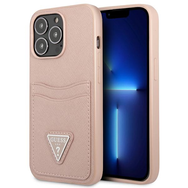 Guess Saffiano Double Card Triangle - Cover for iPhone 13 Pro (Pink)