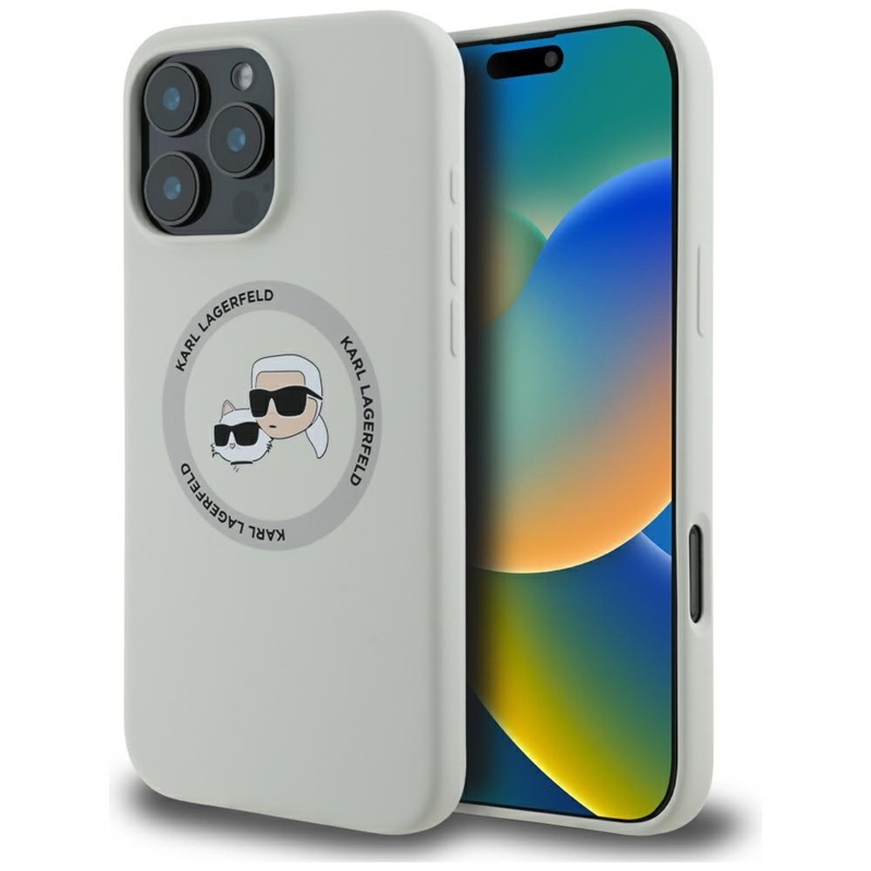 Karl Lagerfeld Silicone Double Heads And Circle MagSafe - Case for iPhone 16 Pro (beige)