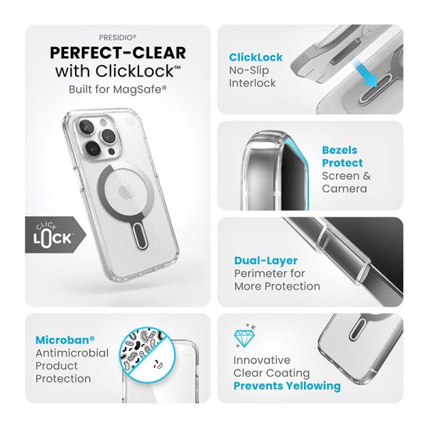 Speck Presidio Perfect-Clear ClickLock & Magsafe - Case for iPhone 15 Pro (Clear / Chrome Finish / Serene Silver) - Image 4