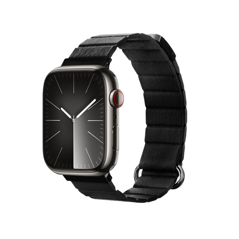 Crong Eclipse – Leather magnetic strap for Apple Watch 44/45/46/49 mm (black)