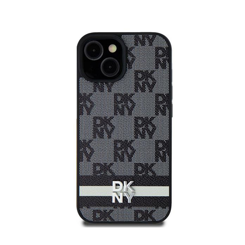 DKNY Leather Checkered Mono Pattern & Printed Stripes - Samsung Galaxy S24 Case (black)