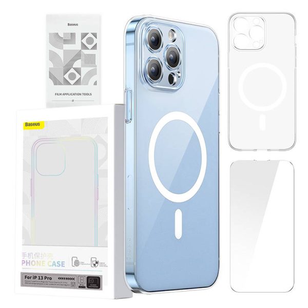 Phone case Baseus Magnetic Crystal Clear for iPhone 13 Pro (transparent) with all-tempered-glass screen protector and cleaning kit - Image 5