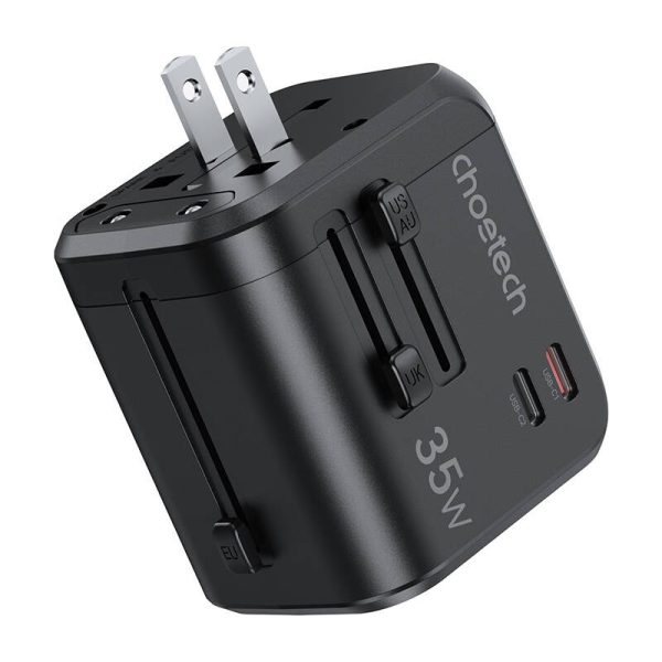 Choetech PD5008 travel charger, 3xUSB-A, 2xUSB-C, GaN, 35W, US/EU/UK/AU (black) - Image 4
